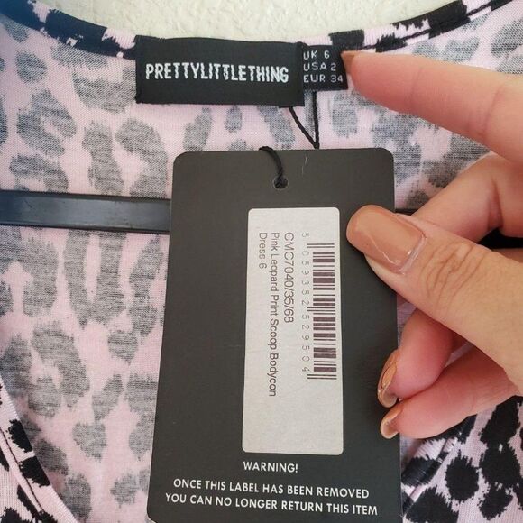 PrettyLittleThing Womens Dress Pink 2 Animal Print Body Con Mini Scoop Neck New - Picture 3 of 9